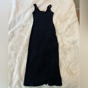 Ribbed Black Sleeveless Dress w Leg Slit